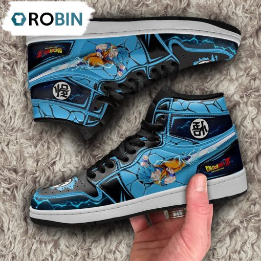 Dragon Ball Goku Super Saiyan Blue Jordan 1 High Sneakers, Custom Anime Shoes