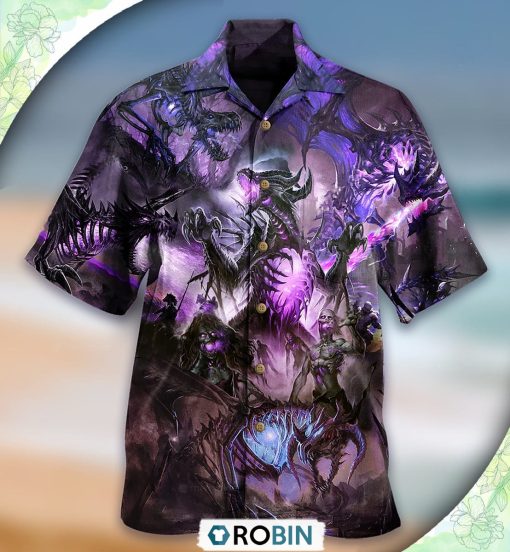 Dragon Purple Skull Love Life Casual Button-Down Shirt
