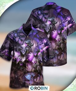 Dragon Purple Skull Love Life Casual Button-Down Shirt