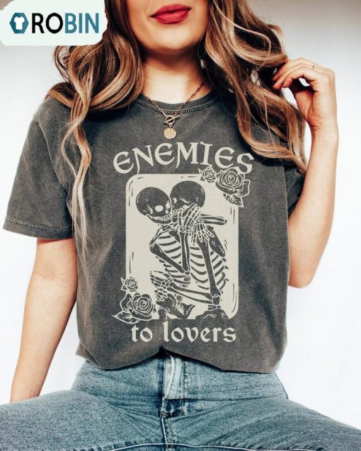 Enemies To Lovers Bookish Shirt, Halloween Skeleton Short Sleeve Tee Tops