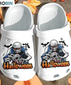 Footeball player Skull Tattoo Holding Skullcap Crocs Shoes