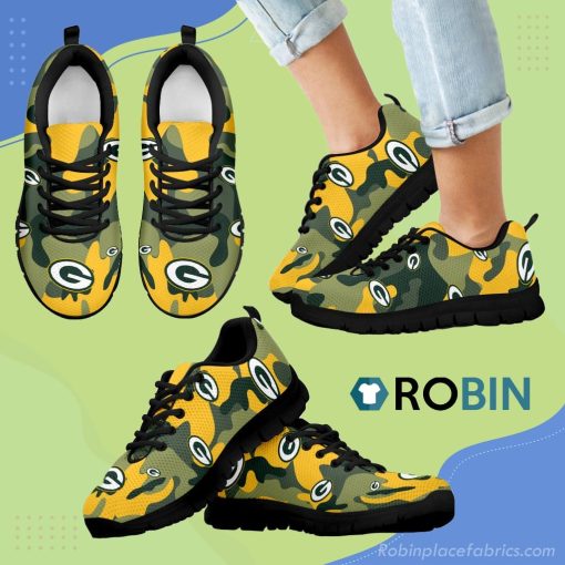 Green Bay Packers Cotton Camouflage Fabric Military Solider Style Breathable Running Sneaker