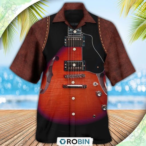 Guitar Red Vintage Leather Casual Button-Down Shirt