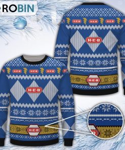 H-E-B Blue Merry Christmas All Over Print Ugly Sweater