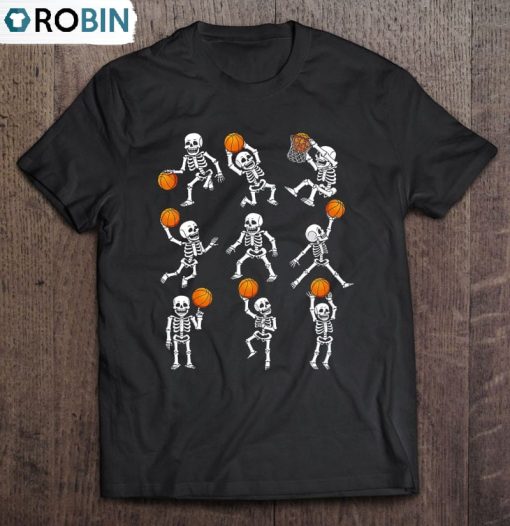 Halloween Basketball Skeletons Dunking Dribble Boys Kid Unisex Shirt