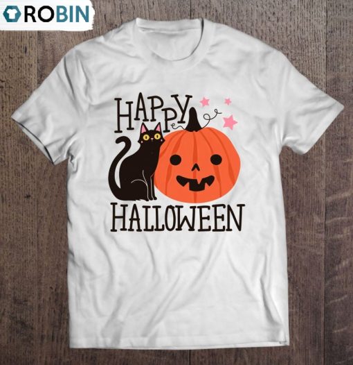 Halloween Greeting Card With Black Cat Pink Stars Unisex Shirt