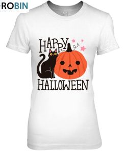 Halloween Greeting Card With Black Cat Pink Stars Unisex Shirt