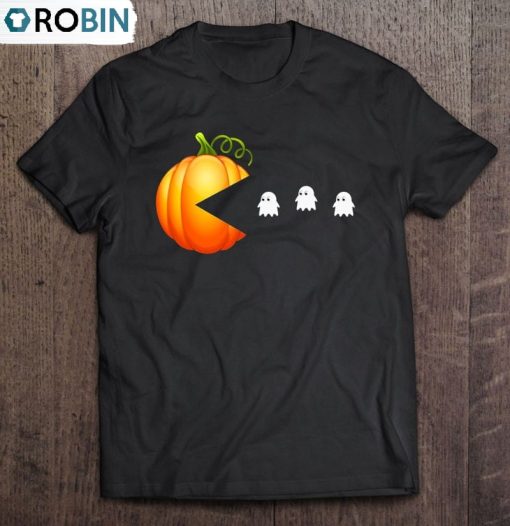 Halloween Shirts For Kids Pumpkin Eating Ghos Funny Youth Tee Matching Halloween Costumes Unisex Shirt