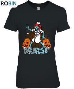 Halloween Zombie Nurse Leopard Pumpkins With Spiders Essential Unisex Shirt