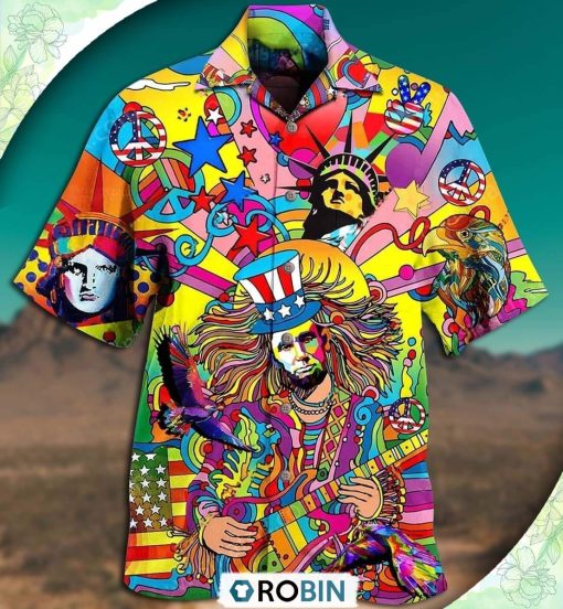 Hippie America Colorfull Style Casual Button-Down Shirt