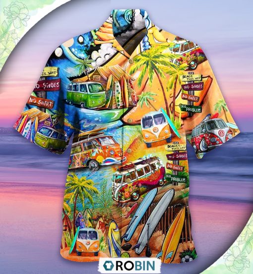 Hippie Bus Love Beach Summer Casual Button-Down Shirt