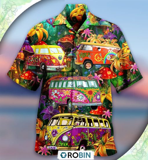 Hippie Bus Peace Life Colorful Style Casual Button-Down Shirt