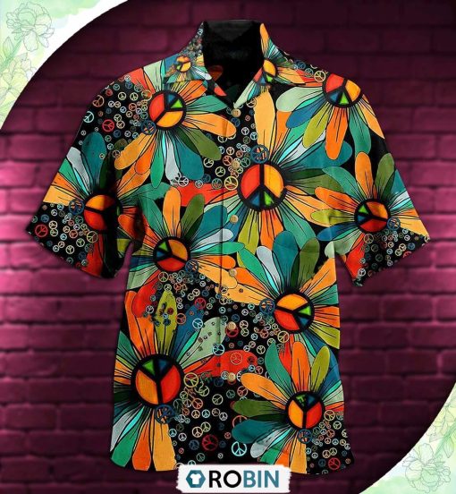 Hippie Peace Floral Style Casual Button-Down Shirt