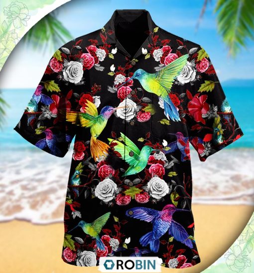 Hummingbird Amazing Floral Casual Button-Down Shirt