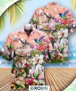 Hummingbird Blooming Lovely White Magnolia Casual Button-Down Shirt