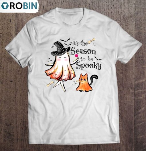 It’s The Season To Be Spooky Cute Cat Ghost Witch Halloween Unisex Shirt