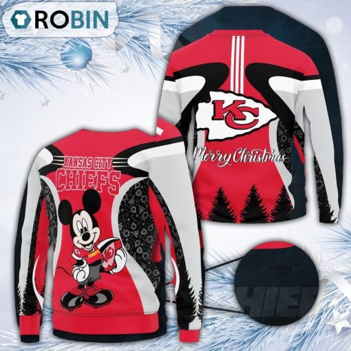 Kansas City Chiefs Mickey Mouse Merry Christmas All Over Print Ugly Sweater