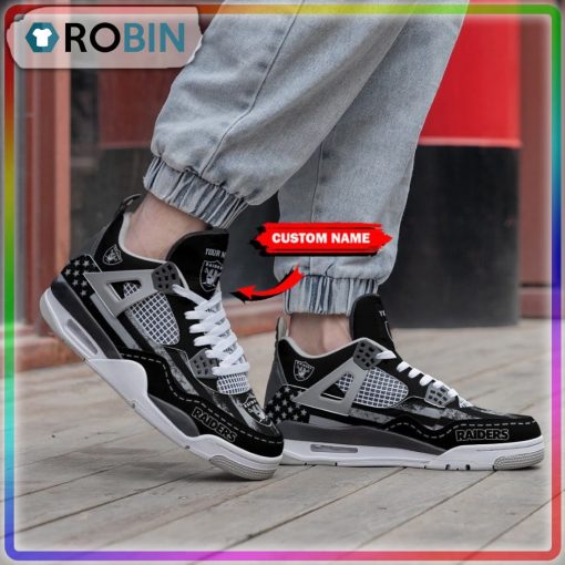 Las Vegas Raiders American Flag Personalized Air Jordan 4 Sneaker