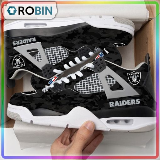 Las Vegas Raiders Camouflage  Personalized Air Jordan 4 Sneaker