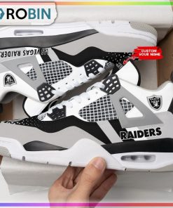 Las Vegas Raiders Football Logo Personalized Air Jordan 4 Sneaker Las Vegas Raiders Football Logo Personalized Air Jordan 4 Sneaker