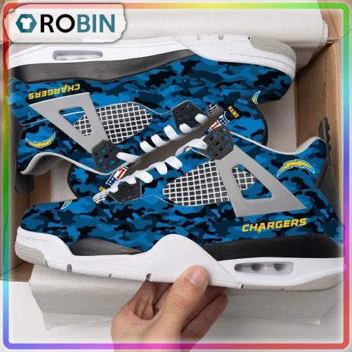 Los Angeles Chargers Camouflage Personalized Air Jordan 4 Sneaker