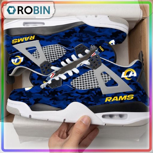 Los Angeles Rams Camouflage Personalized Air Jordan 4 Sneaker