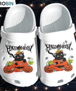 Lovely Cat In A Pumpkin Crocs Shoes