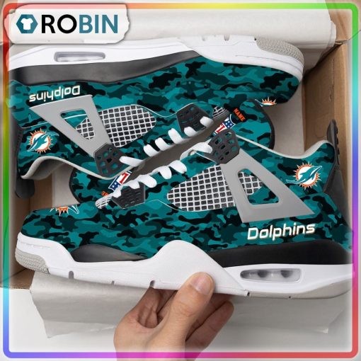 Miami Dolphins Camouflage Personalized Air Jordan 4 Sneaker