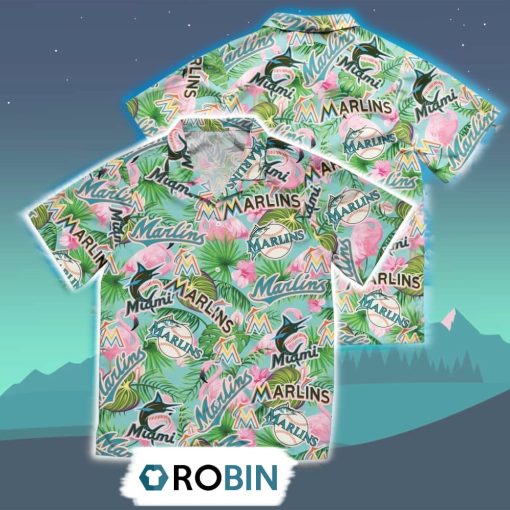 Miami Marlins Hibiscus Hawaiian Shirt, 3D Printed Aloha Shirt