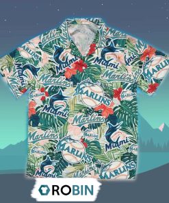 Miami Marlins Tropical Leaf Hawaiian Shirt, 3D Printed Aloha Shirt Miami Marlins Tropical Leaf Hawaiian Shirt, 3D Printed Aloha Shirt