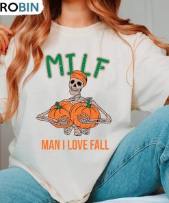 Milf Man I Love Fall Funny Shirt, Skeleton Halloween Tee Tops Short Sleeve Milf Man I Love Fall Funny Shirt, Skeleton Halloween Tee Tops Short Sleeve