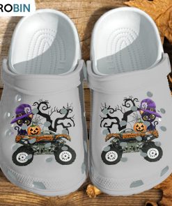 Monster Truck Black Cat Spooky Halloween Crocs Shoes