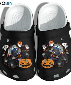 Monsters Truck USA Flag Halloween Pumpkin Ghost Cute Crocs Shoes