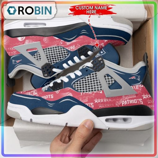 New England Patriots Pattern Personalized Air Jordan 4 Sneaker