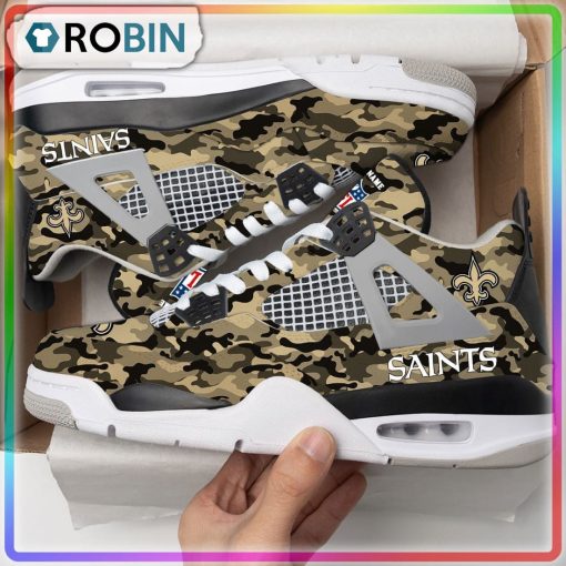 New Orleans Saints Camouflage Personalized Air Jordan 4 Sneaker