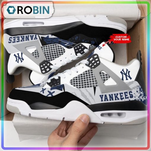 New York Yankees Ink Splash NFL Personalized Air Jordan 4 Sneaker