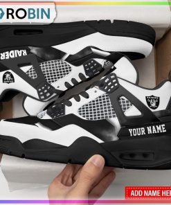 NFL Las Vegas Raiders Football Logo Personalized Air Jordan 4 Sneaker NFL Las Vegas Raiders Football Logo Personalized Air Jordan 4 Sneaker