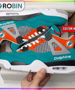 NFL Miami Dolphins Personalized Air Jordan 4 Sneaker NFL Miami Dolphins Personalized Air Jordan 4 Sneaker