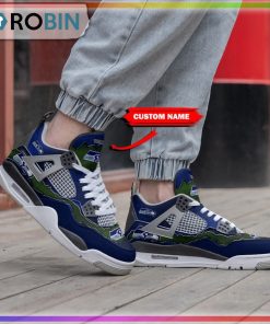 NFL Seattle Seahawks Personalized Air Jordan 4 Sneaker NFL Seattle Seahawks Personalized Air Jordan 4 Sneaker