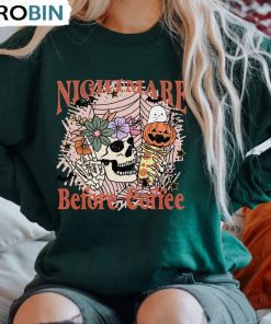 Nightmare Before Coffee Halloween Shirt, Skeleton Long Sleeve Unisex Hoodie