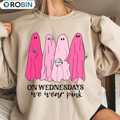 On Wednesday We Wear Pink Ghost Matching Shirt, Halloween Tee Tops Short Sleeve
