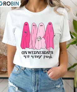 On Wednesday We Wear Pink Ghost Matching Shirt, Halloween Tee Tops Short Sleeve On Wednesday We Wear Pink Ghost Matching Shirt, Halloween Tee Tops Short Sleeve