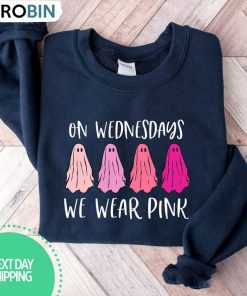 On Wednesday We Wear Pink Ghost Vintage Shirt, Pink Ghost Short Sleeve Sweater