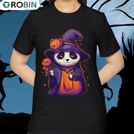 Panda Pumpkin Witch Organic Shirt, Halloween Short Sleeve Sweater