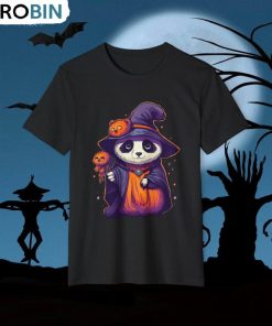 Panda Pumpkin Witch Organic Shirt, Halloween Short Sleeve Sweater