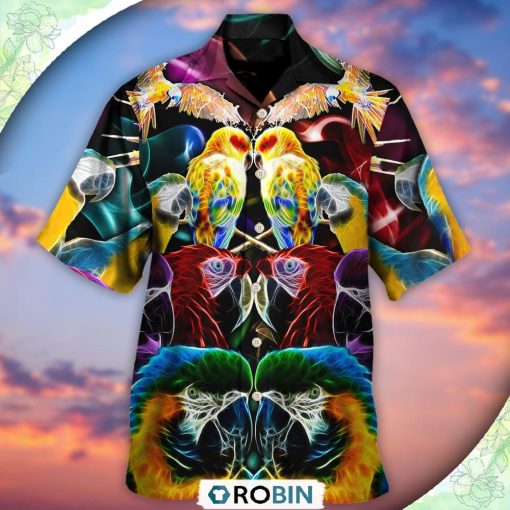 Parrot Wild Animal Neon Colorful Casual Button-Down Shirt