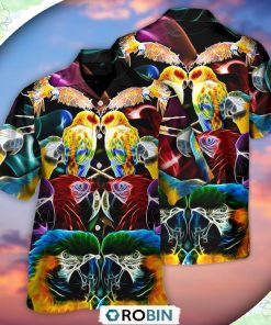 Parrot Wild Animal Neon Colorful Casual Button-Down Shirt