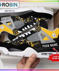 Pittsburgh Steelers Ink Splash Personalized Air Jordan 4 Sneaker