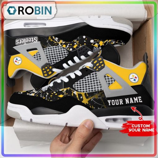 Pittsburgh Steelers Ink Splash Personalized Air Jordan 4 Sneaker
