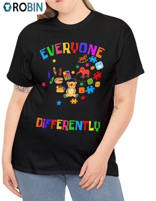 Retro Everyone Communicate Differently Shirt, Autism Awareness Short Sleeve Sweater